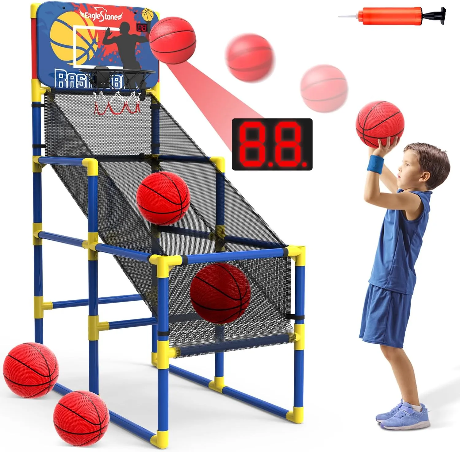 Kids Basketball Hoop Arcade Game W/Electronic Scoreboard Cheer Sound, Basketball Hoop Indoor Outdoor W/4 Balls, Basketball Game Toys Gifts for Kids 3-6 5-7 8-12 Toddlers Boys Girls