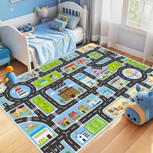 Kids Rug 2.6'x4' Kids Carpet, Car Play Mat for Playing, City Life Educational Playroom Rug Car Carpet for Kids, Blue Road Carpet for Playoom(Blue, 2.6'x4')