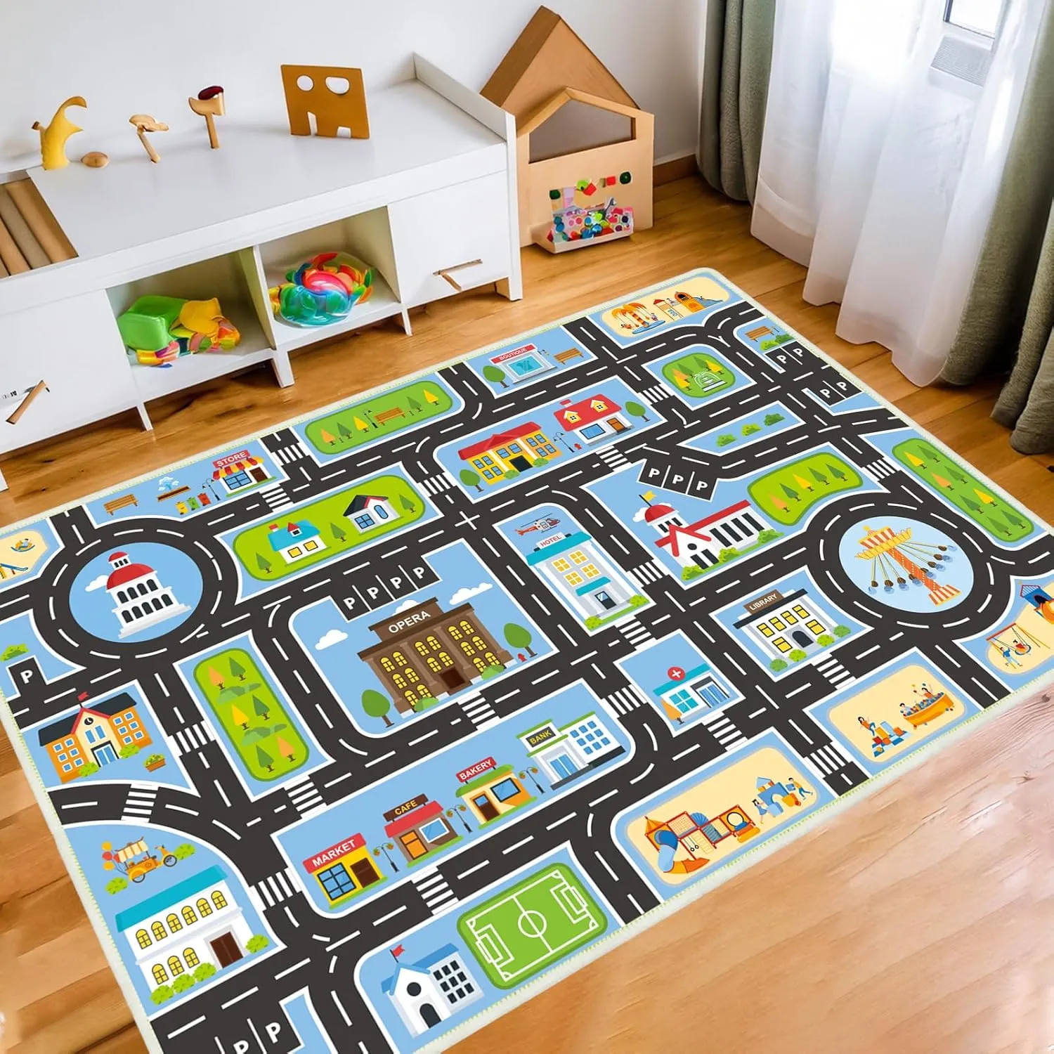 Kids Rug 2.6'x4' Kids Carpet, Car Play Mat for Playing, City Life Educational Playroom Rug Car Carpet for Kids, Blue Road Carpet for Playoom(Blue, 2.6'x4')