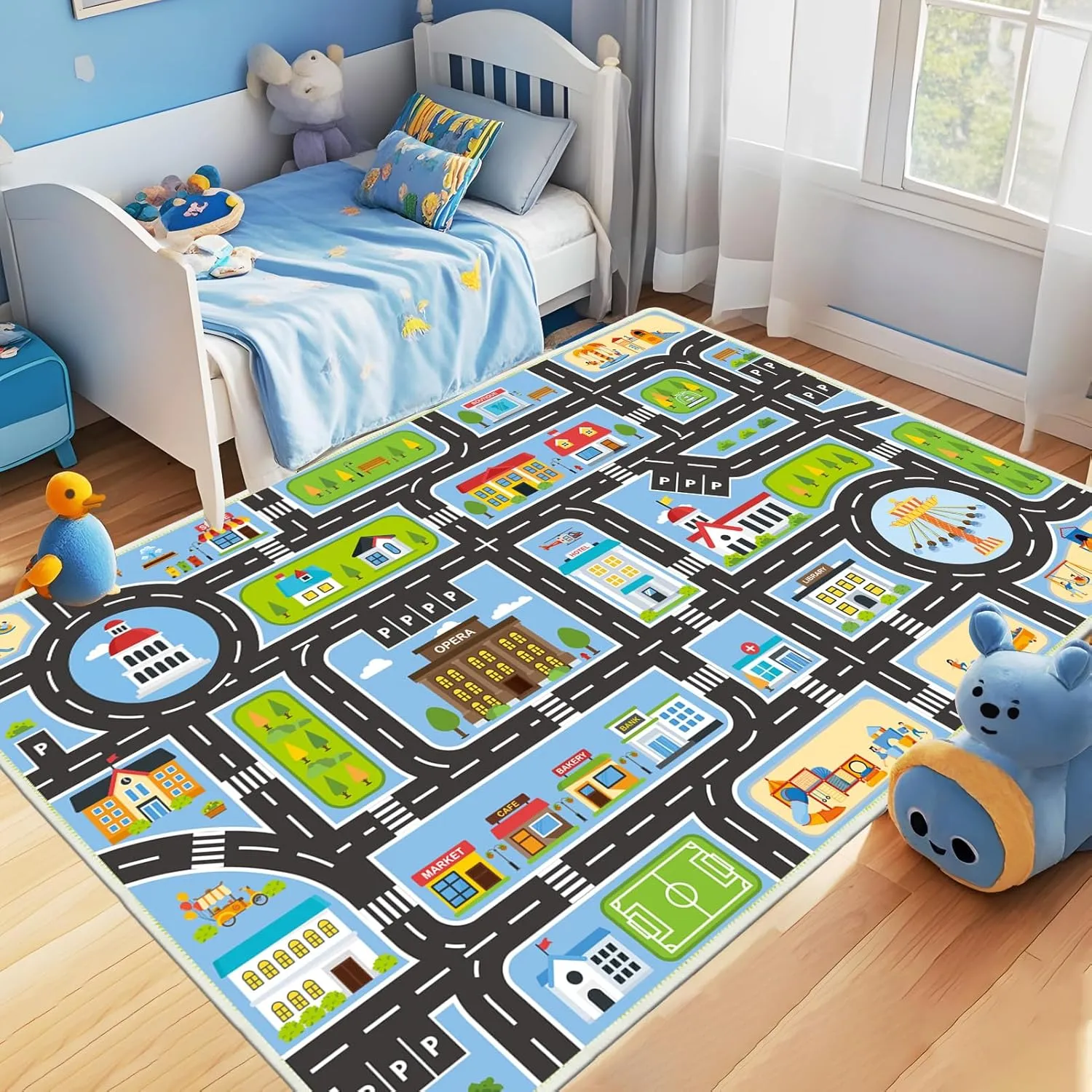 Kids Rug 2.6'x4' Kids Carpet, Car Play Mat for Playing, City Life Educational Playroom Rug Car Carpet for Kids, Blue Road Carpet for Playoom(Blue, 2.6'x4')