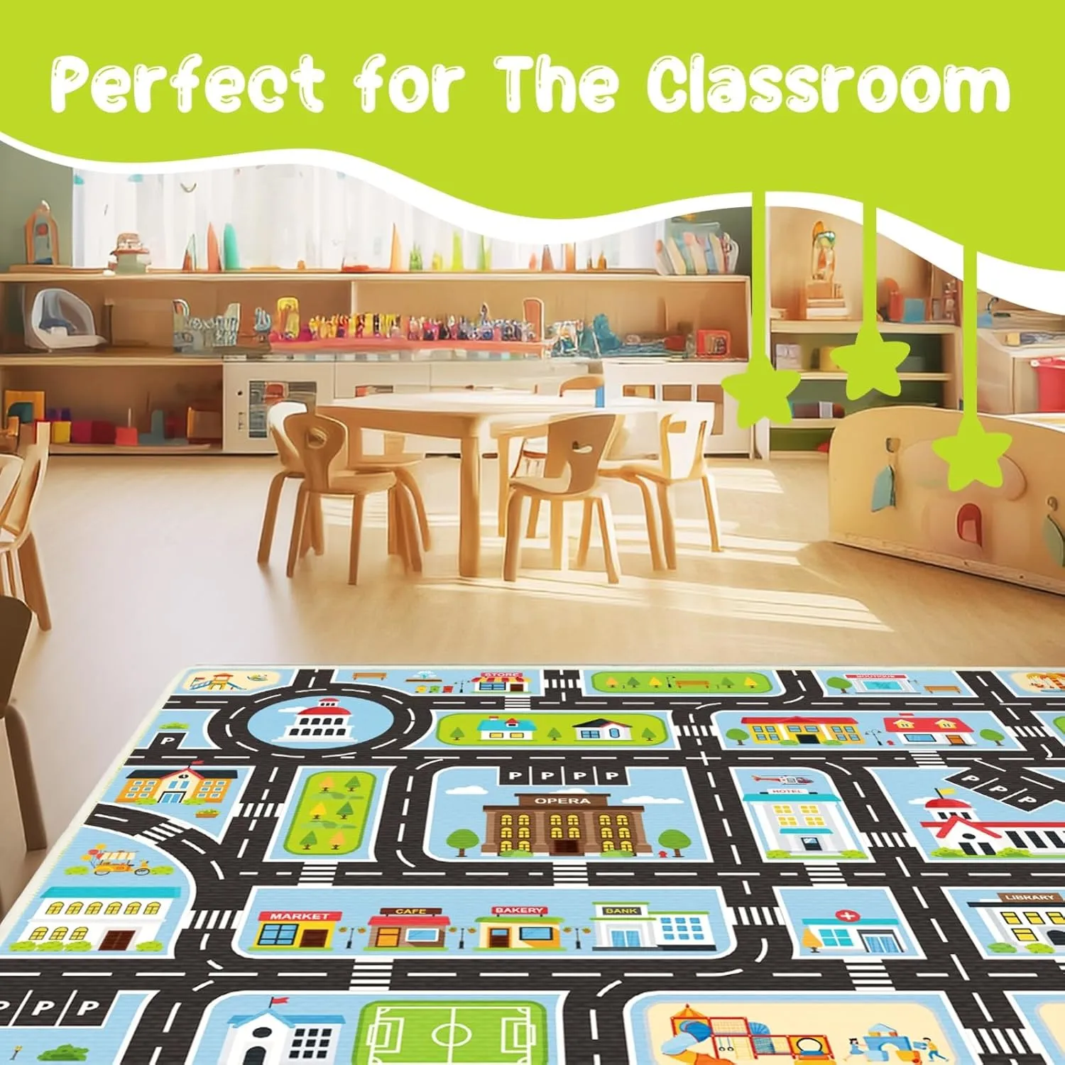 Kids Rug 2.6'x4' Kids Carpet, Car Play Mat for Playing, City Life Educational Playroom Rug Car Carpet for Kids, Blue Road Carpet for Playoom(Blue, 2.6'x4')