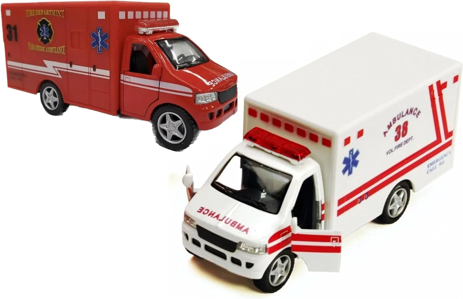 KiNSMART SetOf2 Rescue Team Ambulance 5" Die Cast Metal Cabin w/Pullback Action