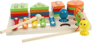 Kisangel 1 Set for Fishing Funny Fishing Interactive Hand-Eye Coordination Parent- Interaction Cartoon Fishing Matching Shape Fishing Plaything Wooden