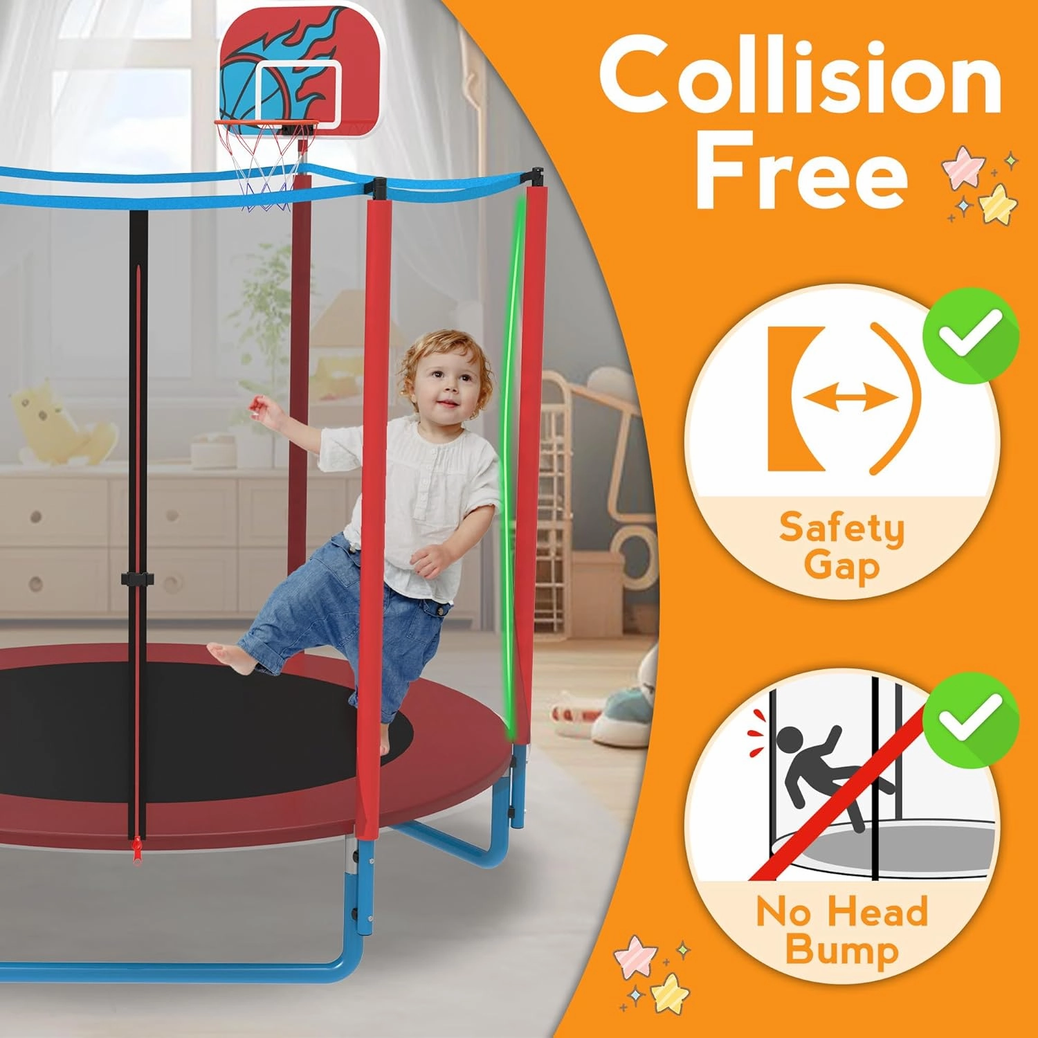 KOFUN 66" Mini Trampoline for Kids, 600LBS 5.5FT Indoor Outdoor Toddler Trampoline with Enclosure Net, Basketball Hoop and Ball, Small Trampoline Gifts for Boys and Girls Ages 1-8