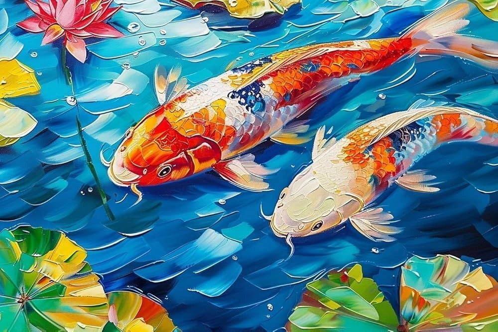 Koi Fish in Lotus Pond Wooden Jigsaw Puzzle for Adult Challenge Educational Fun Family Games Home Kitchen Decoration Family Activity Gifts 500 Piece