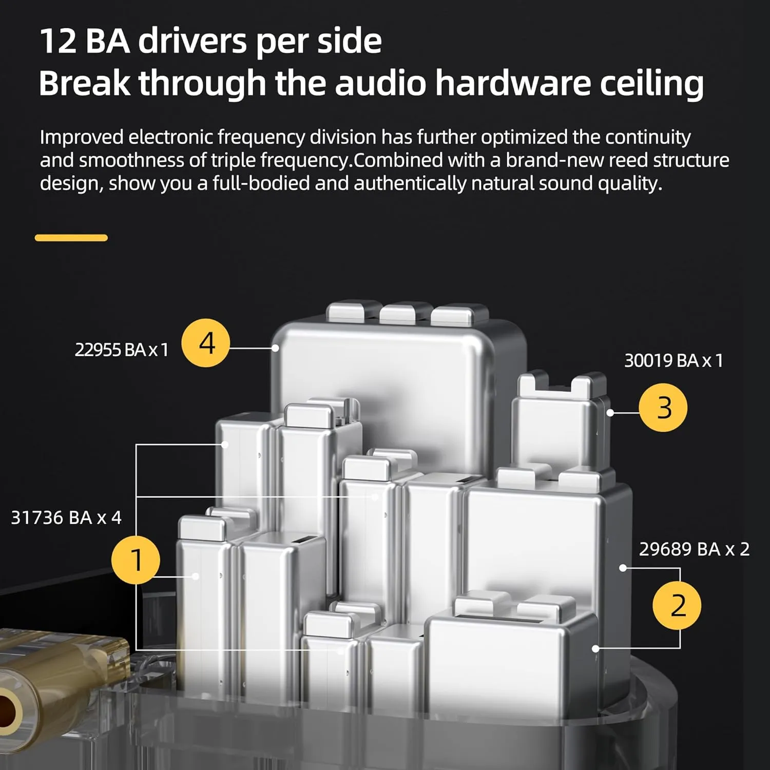 KZ AS24 in-Ear Monitor Headphone 24BA Drivers High-Performance HiFi IEM Earphones, Noise Isolation Wired Earbuds for Musicians Singer Dj Drummer Audiophile(Clear,no mic)