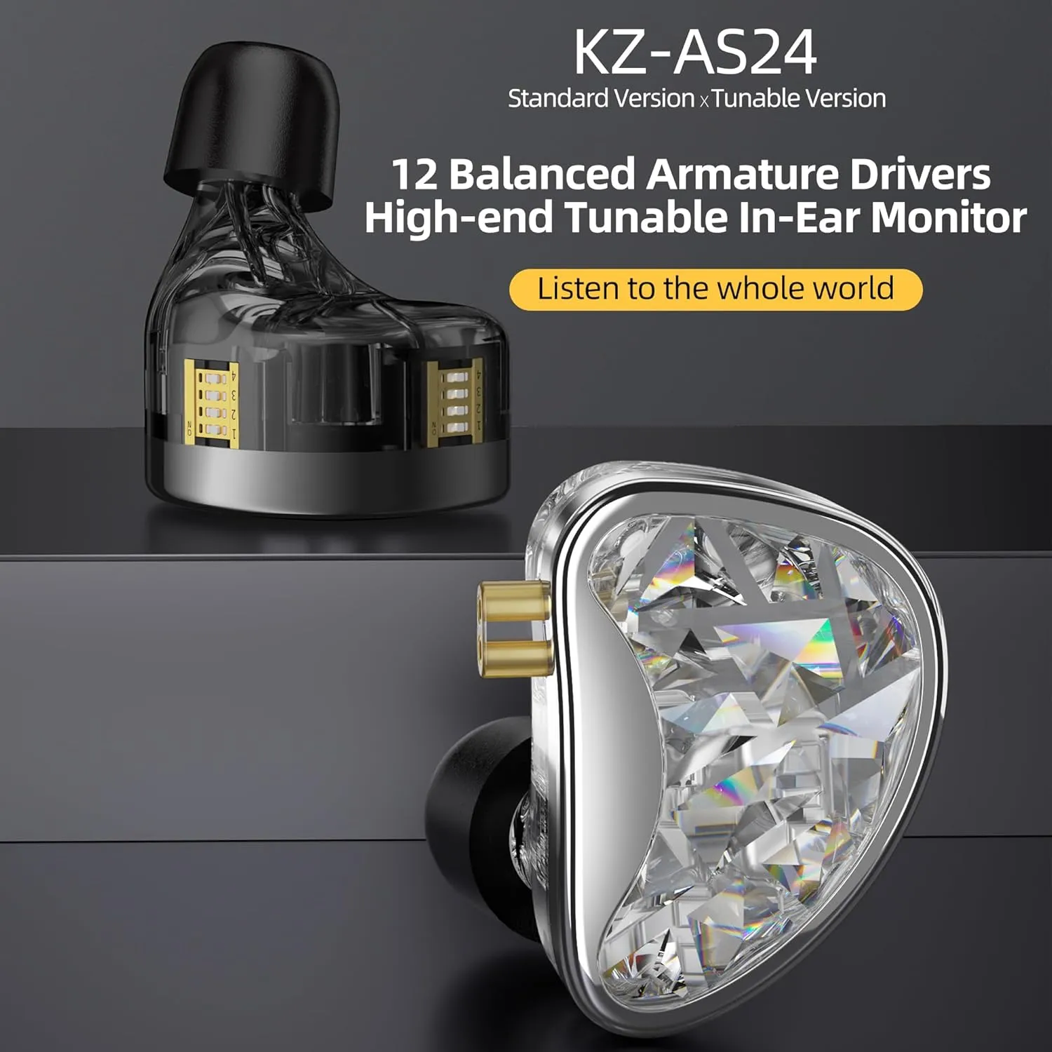 KZ AS24 in-Ear Monitor Headphone 24BA Drivers High-Performance HiFi IEM Earphones, Noise Isolation Wired Earbuds for Musicians Singer Dj Drummer Audiophile(Clear,no mic)
