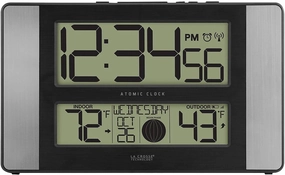 La Crosse Technology Atomic Digital Clock with Temperature and Moon Phase, Aluminum Finish (513-1417AL)