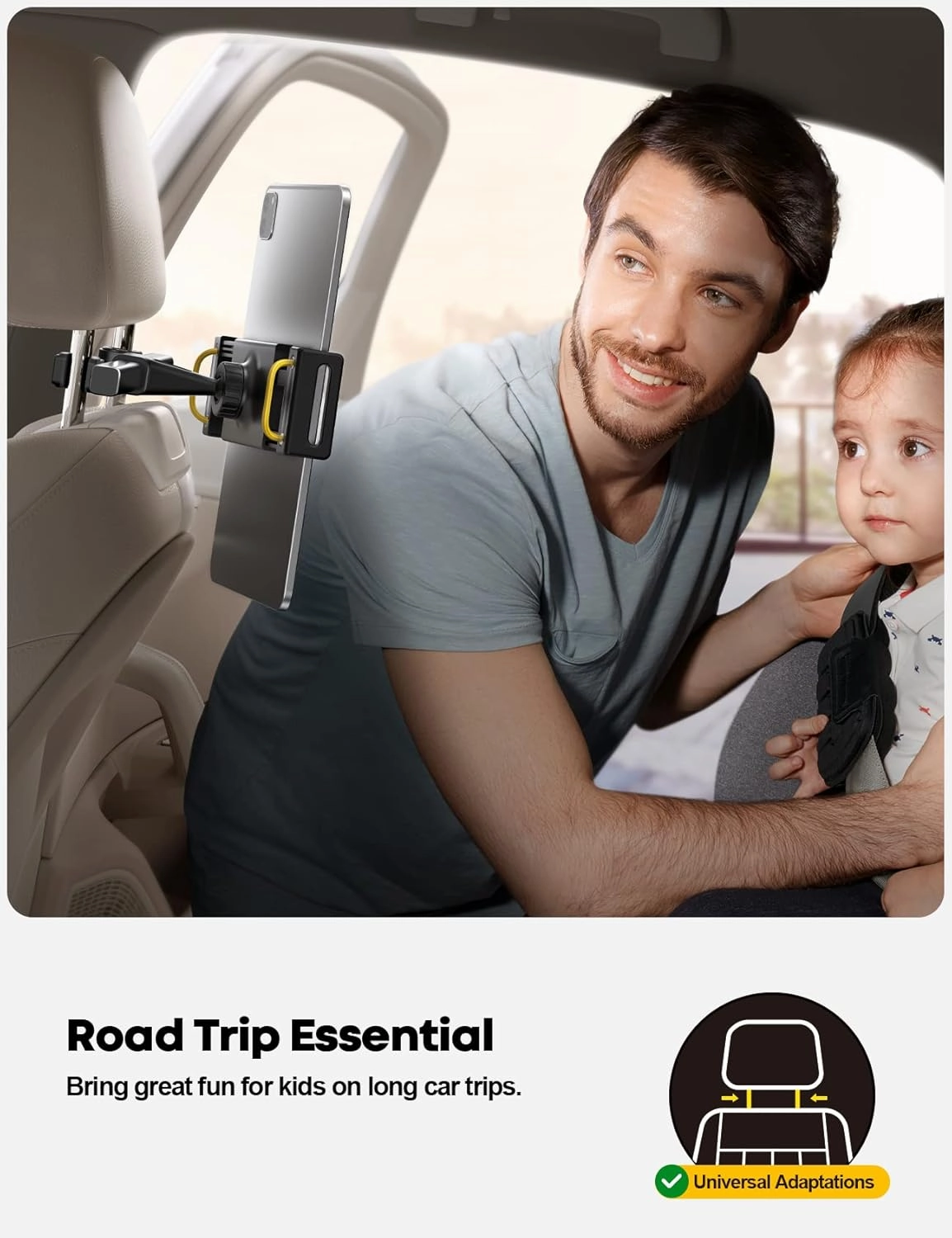 Lamicall Car Tablet Headrest Holder - Car Back Seat Headrest Tablet Mount Stand for Kids, Road Trip Essentials, Compatible with 2024 iPad Pro 11/13", Air Mini, Galaxy Tab, 4.7-13" Devices, Black