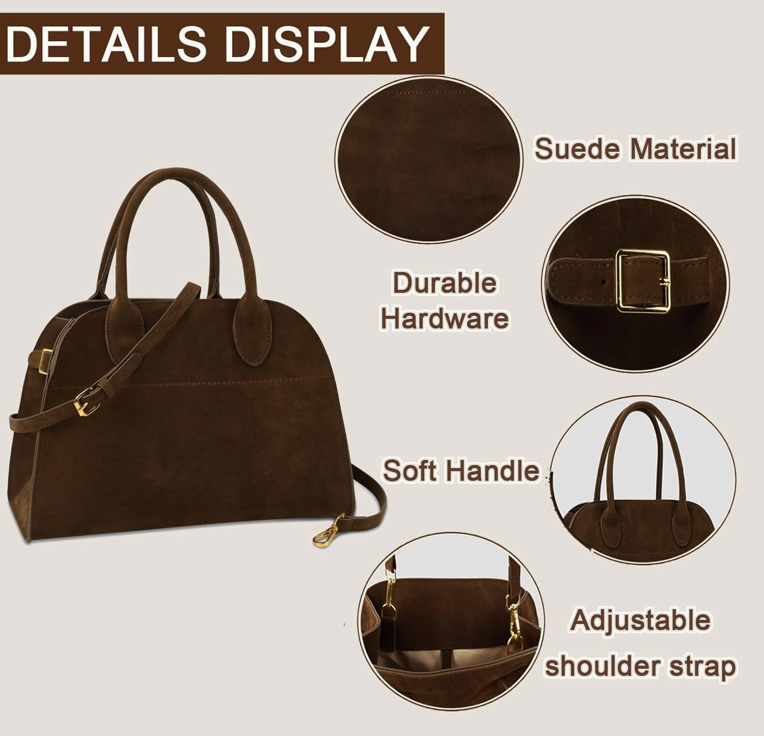Large Suede Tote Bag For Women,Suede Retro Shoulder Bag,Crossbody Bag Faux Leather Handbag Trendy Work With shoulder strap