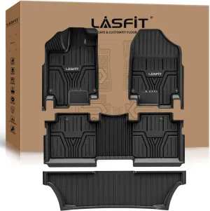 LASFIT Floor Mats for Honda Odyssey 2025 2024 2023 2022 2021 2020 2019 2018 Mini Passenger Van, All Weather TPE Car Liners,1st & 2nd & 3rd Row, Black
