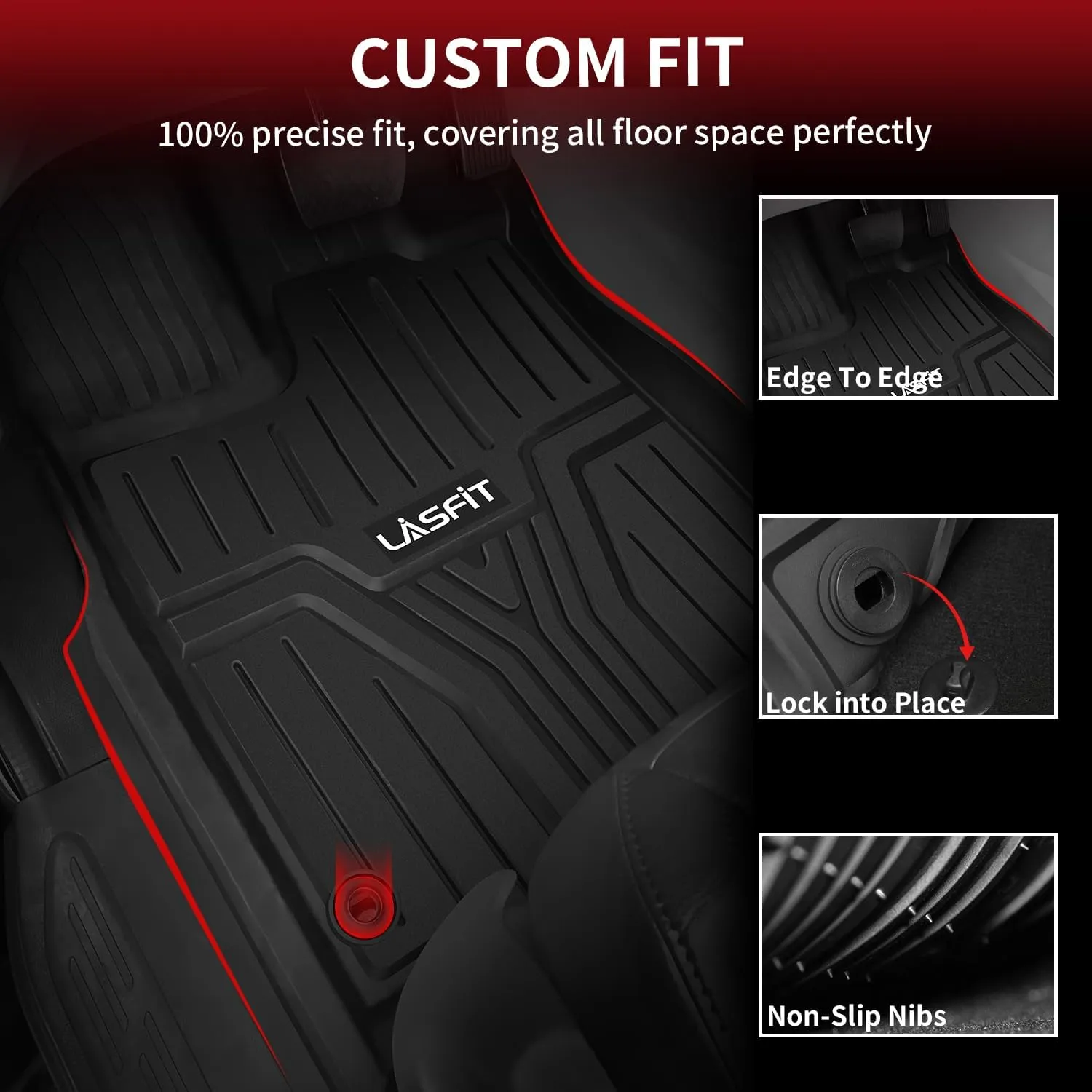 LASFIT Floor Mats for Honda Odyssey 2025 2024 2023 2022 2021 2020 2019 2018 Mini Passenger Van, All Weather TPE Car Liners,1st & 2nd & 3rd Row, Black