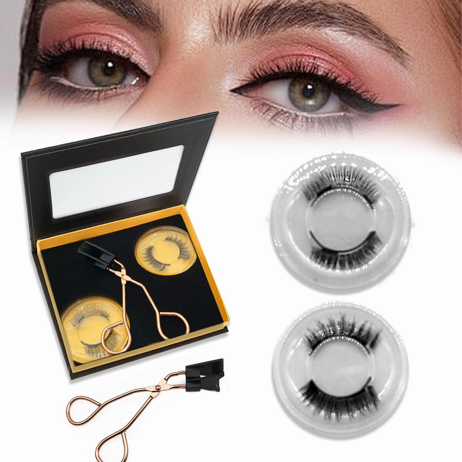 Lashes with Applicator Reusable Lashes No Glue Needed Magnetic Eyelashes without Eyeliner Cat Eye Natural Look Magnetic Eyelashes (Devil Natual)