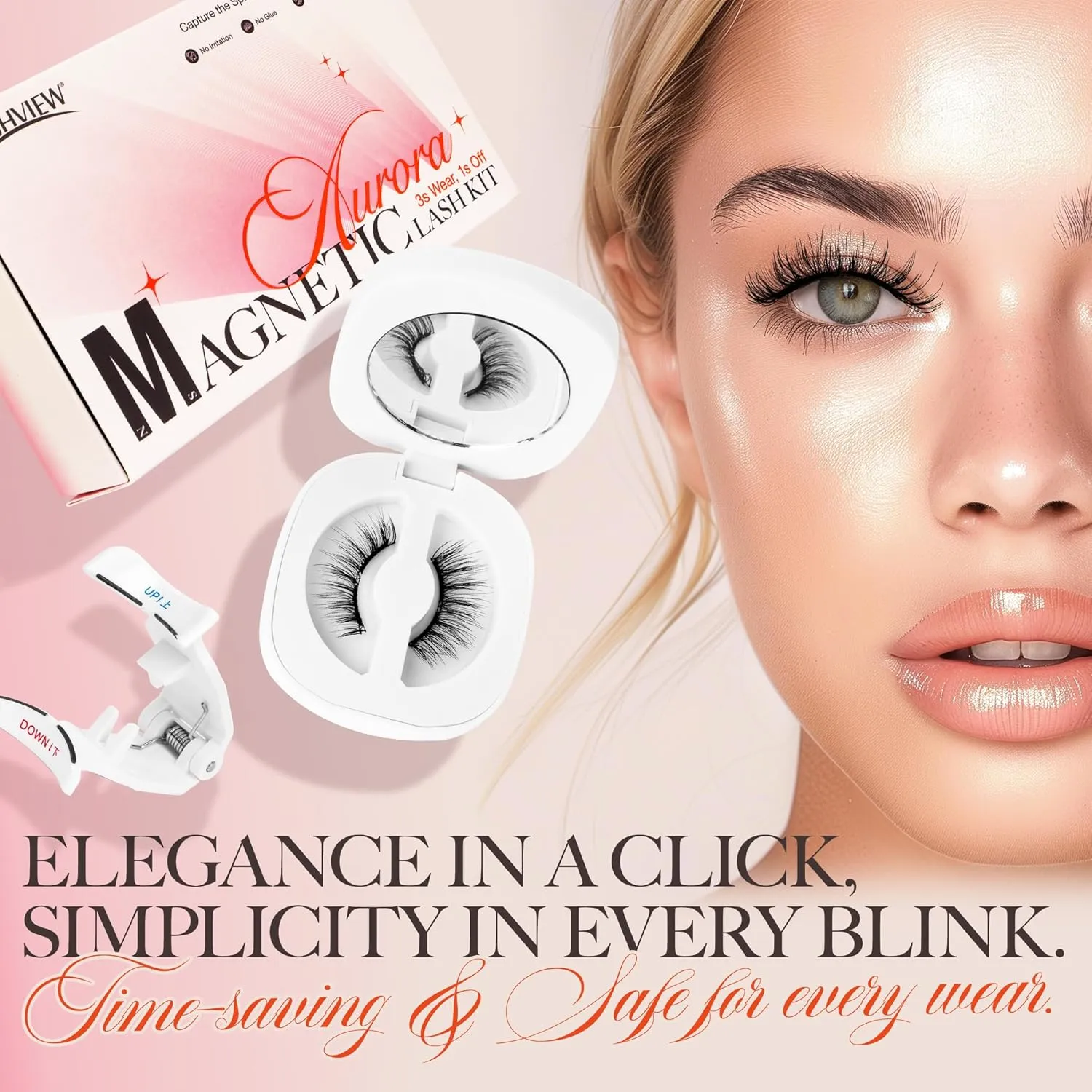 LASHVIEW Upgrade Magnetic Eyelashes with Applicator Reusable Soft Magnetic Eyelashes Natural Look No Glue Needed Lashes Kit Easy to Wear and Remove(A02)