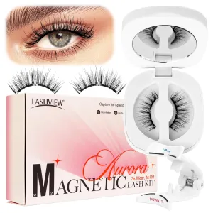 LASHVIEW Upgrade Magnetic Eyelashes with Applicator Reusable Soft Magnetic Eyelashes Natural Look No Glue Needed Lashes Kit Easy to Wear and Remove(A02)