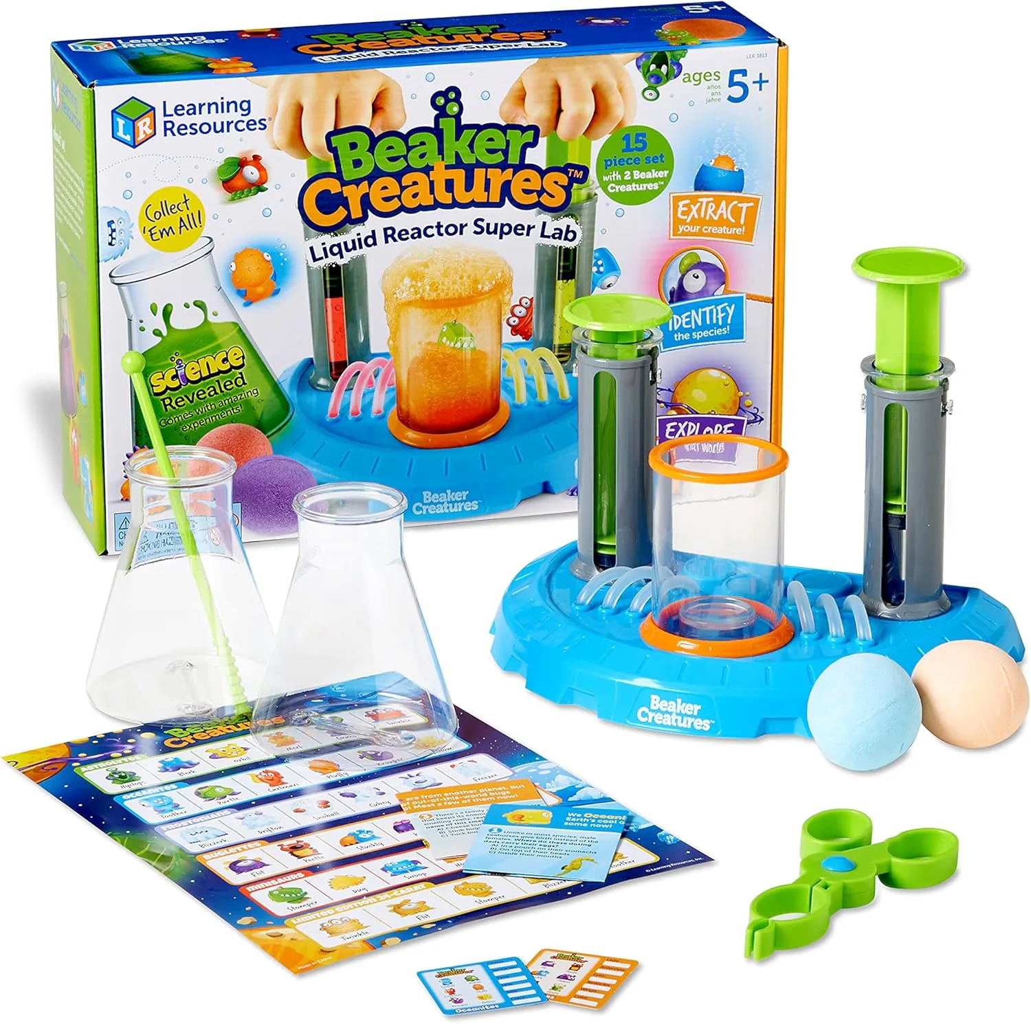 Learning Resources Beaker Creatures Liquid Reactor Super Lab,Ages 5 ,15 pieces, Homeschool, STEM, Science Exploration Toy, Science Kit