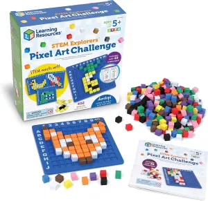 Learning Resources STEM Explorers Pixel Art Challenge - Math Puzzles, Pattern Blocks, Creativity for Kids Sensory Bin, Arts and Crafts, Math Manipulatives, Building Toys, Montessori