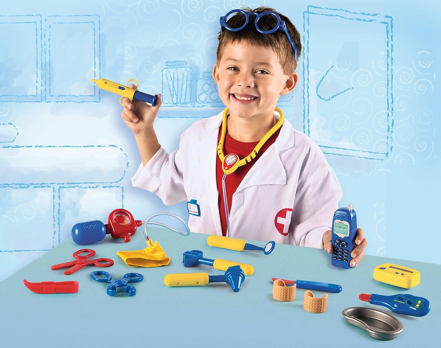 Learning Resources Pretend & Play Doctor Set Blue - 19 Pieces, Ages 3  Doctor Kit for Kids, Toddler Doctor Kit, Toy Medical Kit, Toddler Social Emotional Learning Toys