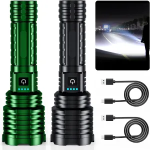 LED Flashlight High Lumens, Super Bright LED Rechargeable Handheld Flashlights Powered by Battery, Waterproof Tactical Flashlights,Zoomable 5 Modes,31H Runtime, Holster for Emergencies Camping