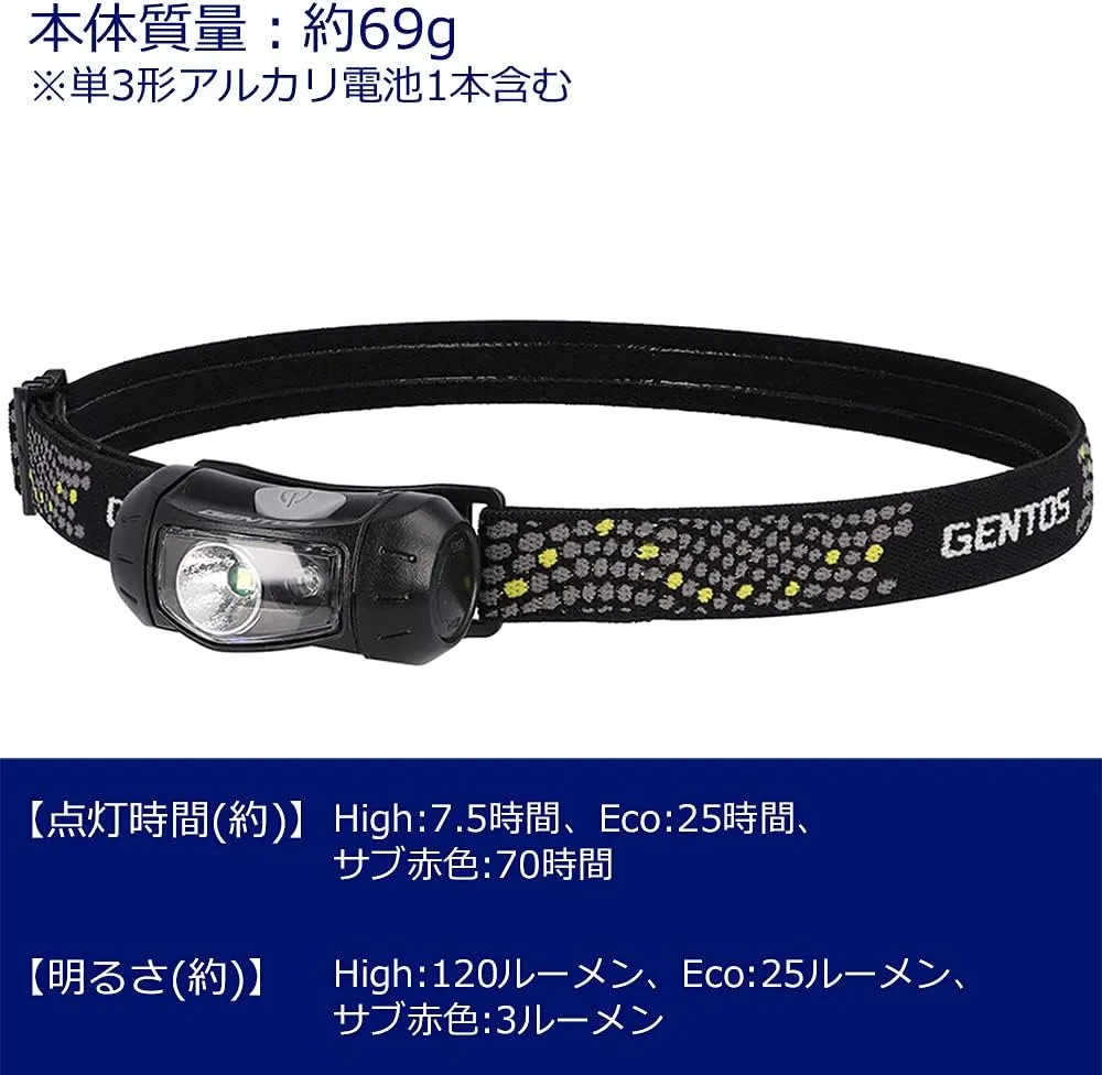LED Headlight, AA Battery Operated, 120 Lumens, Waterproof, CP-195DB, Outdoor, Disaster Prevention, Red Sub-LED, Black