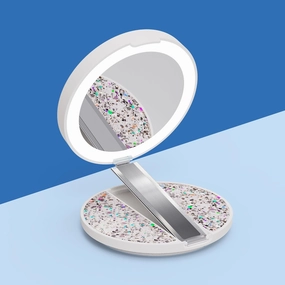 LED Travel Makeup Mirror with 3-Color Adjustable Light - Enhance Your Beauty Anytime, 251 mAh Super Long Battery Life; Phone Stand for iPhone & The Best Solution for Self-use and Gifting (White)