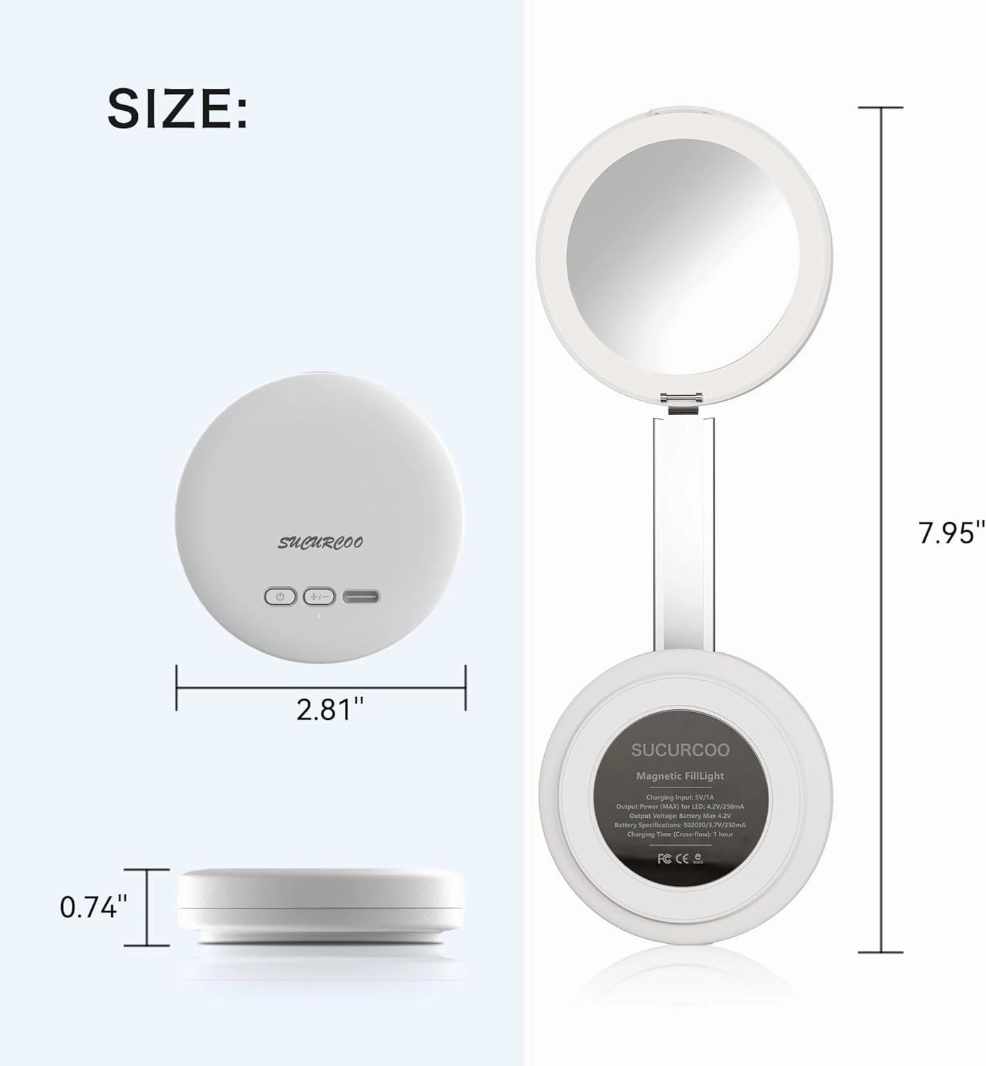 LED Travel Makeup Mirror with 3-Color Adjustable Light - Enhance Your Beauty Anytime, 251 mAh Super Long Battery Life; Phone Stand for iPhone & The Best Solution for Self-use and Gifting (White)