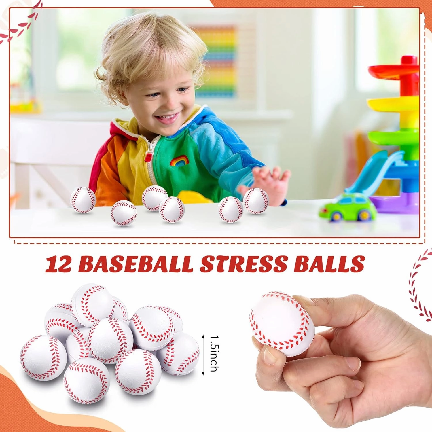LEIFIDE 48 Pcs Basketball Soccer Football Baseball Party Favors Supplies 12 Sets Silicone Bracelet Drawstring Treat Bag Mini Stress Ball Keychains for Birthday Sports Party Supplies(Baseball)
