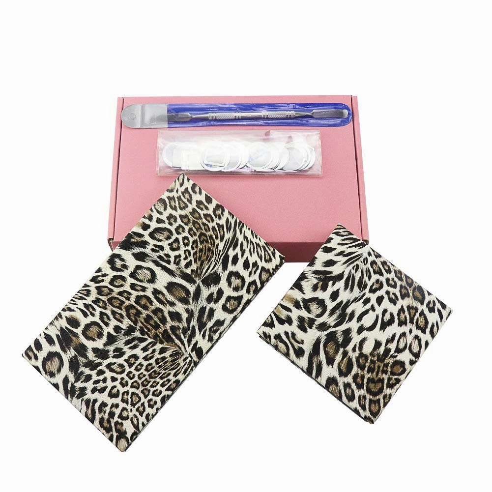 Leopard Empty Makeup Magnetic Palette with Spatula and Metal Stickers 2pcs Palettes Set 18 Colors and 9 Colors Empty Magnetic Makeup Palette (Leopard Grain)