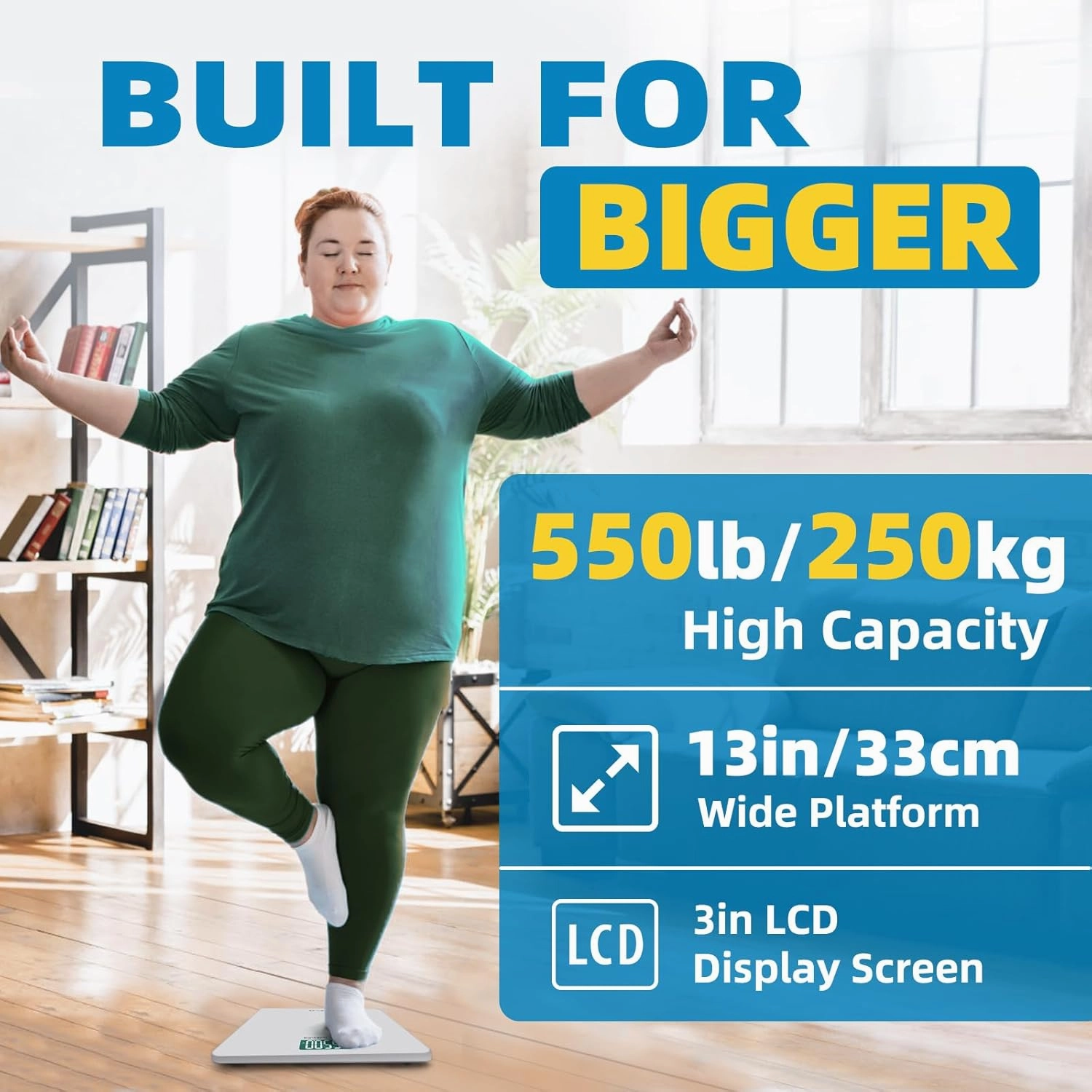 LEPULSE 550lb Bathroom Digital Scale for Body Weight BMI, Extra Wide Platform High Capacity Large Backlit Display, Most Accurate Bathroom Scale up to 500 lbs Weight Scale with APP, 8mm Tempered Glass