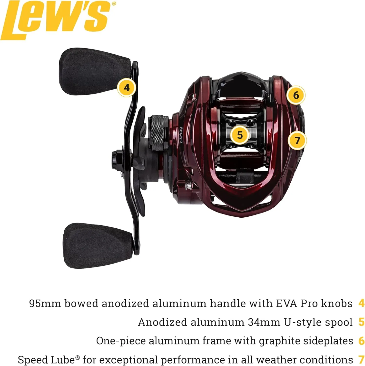 Lew's KVD Baitcast Fishing Reel, Aluminum Frame, Premium 10 Stainless Steel Ball Bearings