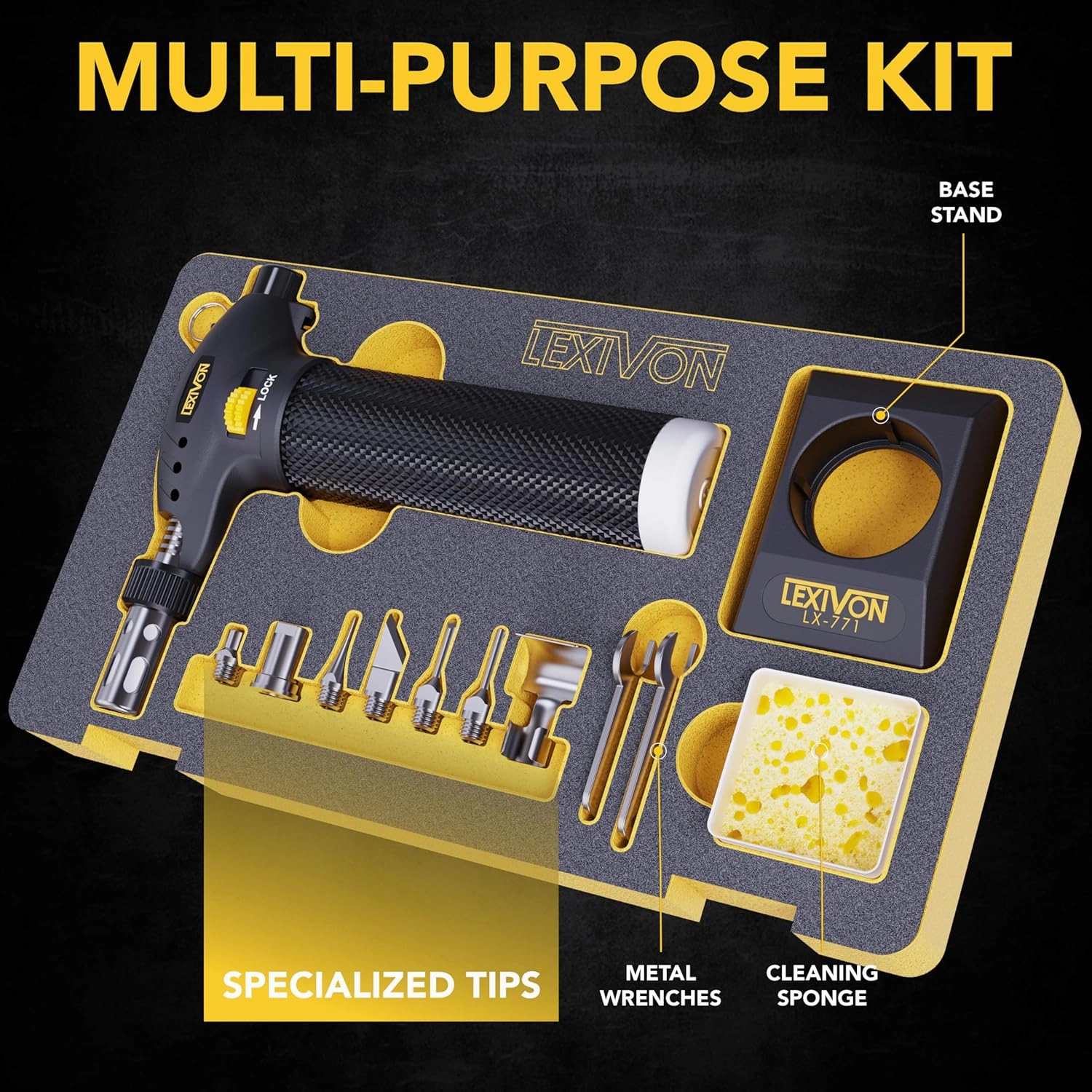 LEXIVON Butane Torch Multi-Function Kit | Premium Self-Igniting Soldering Station with Adjustable Flame | Pro Grade 125-Watt Equivalent (LX-771)