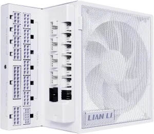 Lian Li Edge Serie - 1200W Full Modular Power Supply (Fan USB Hub Included) - Gold - ATX 3.1 - PCIE 5.1 Support - 12V-2x6 Connector - L-Shape Design for Dual Chamber Case - White (EG1200G.WH)