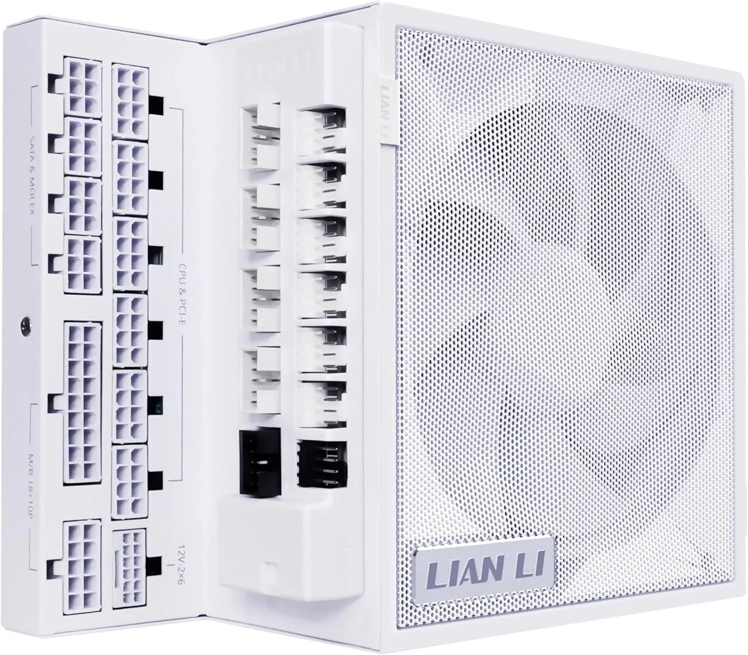 Lian Li Edge Serie - 1200W Full Modular Power Supply (Fan USB Hub Included) - Gold - ATX 3.1 - PCIE 5.1 Support - 12V-2x6 Connector - L-Shape Design for Dual Chamber Case - White (EG1200G.WH)