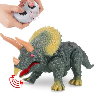 Liberty Imports Kids RC Triceratops LED Infrared Remote Control Toy, Remote Control Dinosaur with Realistic Roaring Sounds & Lights, Battery Operated Moving Dino Robot
