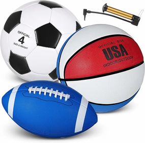 Libima 3 Pcs Sports Ball Set Include Official Size 5 Basketball 4 Soccer 6 Football with Pump and Carry Bag Gift Training