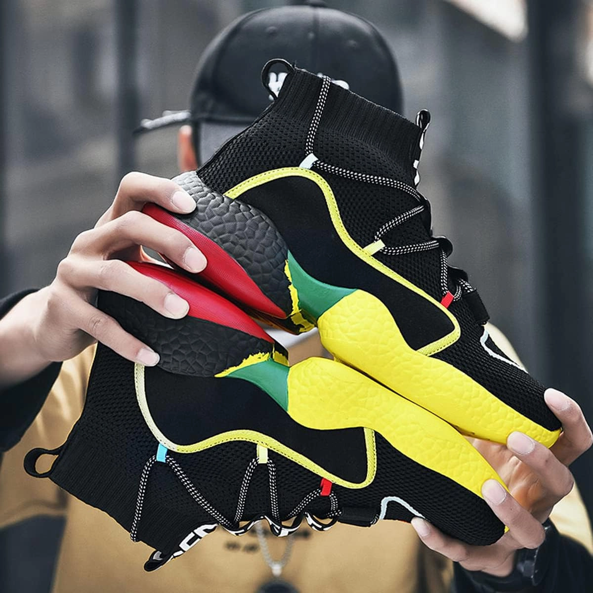 LIBINXIF Women's Men's Upper Light Breathable Fashion Non-Slip Sneakers Comfortable Walking Shoes Couple Shoes Sock Shoes Running Shoes Trainers Shoes Large Shoes