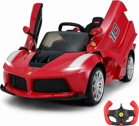 Licensed Ferrari LaFerrari 12V Kids Electric Ride On Car, Parent Remote Control Powered Wheels Racing Car with Hydraulic Doors, Leather Seat, MP3, Lights, Spring Suspension, Red