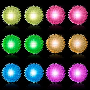 Light Up Bouncy Balls, 2.55" Glow in The Dark Party Favor for Kids Adults Stress Relief,LED Flashing Soft Spike Balls Bulk Toys for Gifts School Rewards