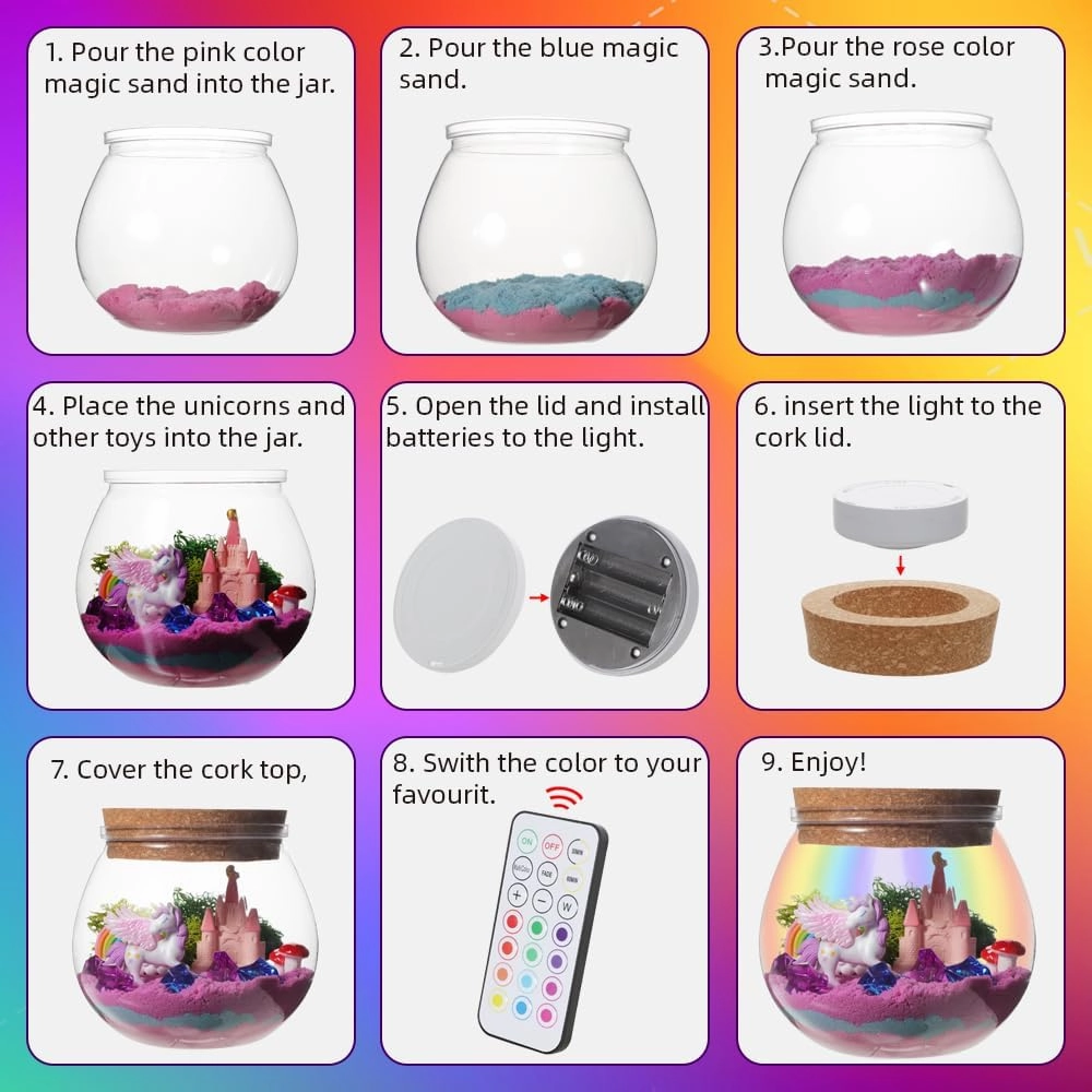 Light Up Unicorn Terrarium Kit for Girls - Kids Terrarium Kit with Unicorn & Castal- Cool Things for Kids Gifts - Toys for Girls Ages 6-12 Years Old