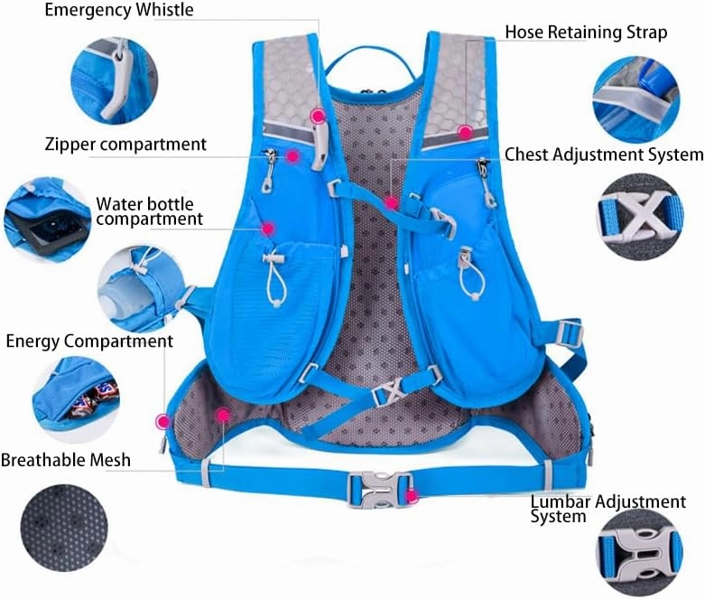 Lightweight Water Bag Backpack, Lightweight Breathable Reflective Marathon Hydration Backpack, Suitable for Running, Hiking, Marathon, Cycling, Mountaineering, Camping