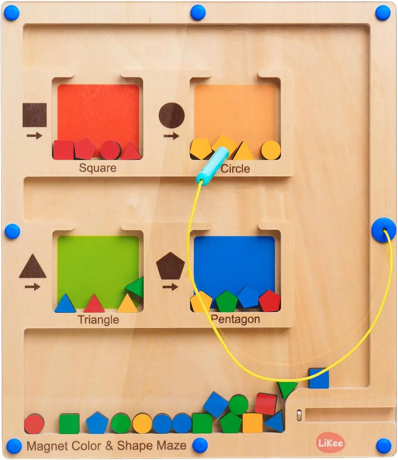 LiKee Strong Magnetic Maze, Montessori Toys for 1 2 3 Years Old Boy Girl, Wodden Puzzle Develop Fine Motor Skills, Kids On Road Trip Travel Airplane Activity, 1-5 Preschool Learning Shape & Color