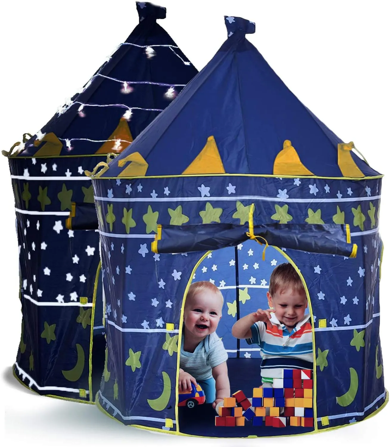 LimitlessFunN Stars & Moon Pop Up Kids Play Tent | Includes Star Lights & Carrying Case |, Children Indoor Castle Playhouse for Boys, Toddlers, 41" D x 41" W x 53" H