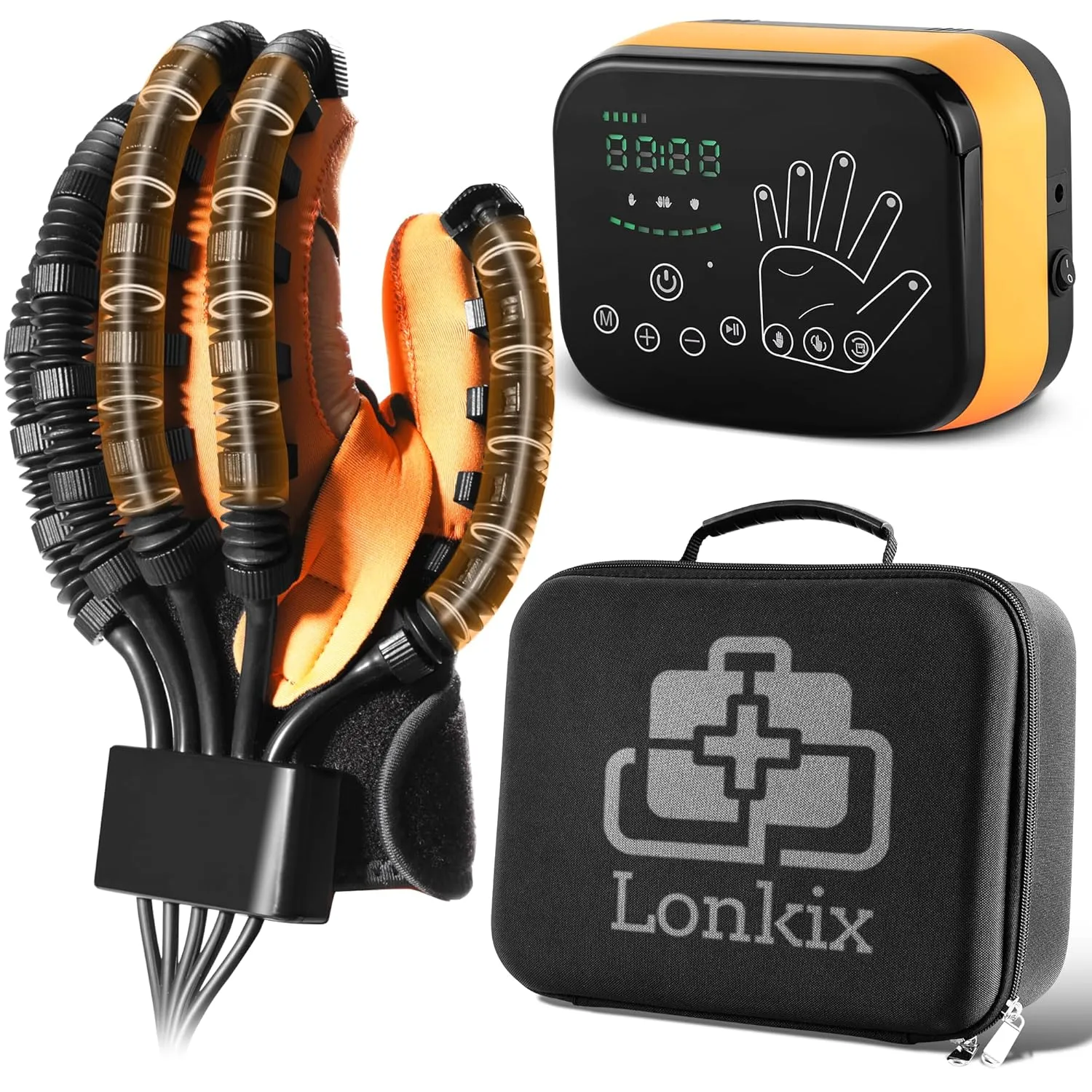 Linkox Hand Rehabilitation Robot Gloves - Robot Hand Glove for Stroke, Paralysis & Arthritis Patients - Includes Black Organizer Bag - Left Hand XL