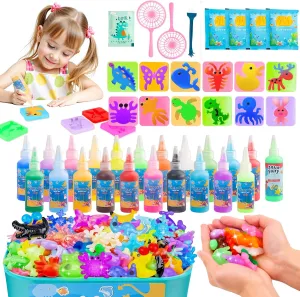 Linzuza Fairy Aqua Water Gel Kit - 20 Color Summer Magic Fairy Kit DIY 3D Squishy Animal Elf with 12 Molds&Storage Boxes Set - Craft Sensory Toy for Kids Ages 6-12