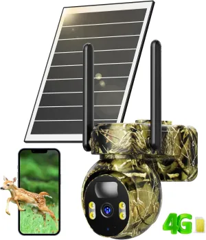 LIWAN Cellular Trail Camera, 4G LTE with Solar Panel, 2K Live Video Game Cameras Include SIM Card with Color Night Vision, Motion Activated, No Wi-Fi, IP66 Waterproof for Wildlife, Hunting