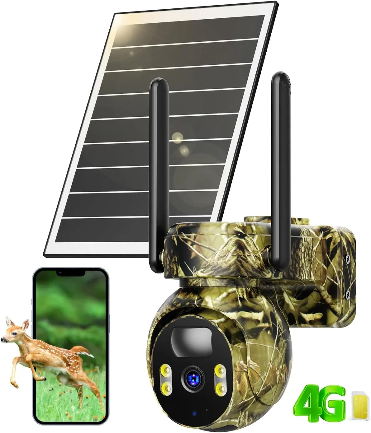 LIWAN Cellular Trail Camera, 4G LTE with Solar Panel, 2K Live Video Game Cameras Include SIM Card with Color Night Vision, Motion Activated, No Wi-Fi, IP66 Waterproof for Wildlife, Hunting