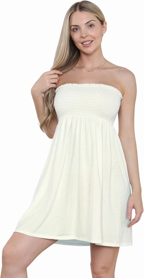 Loxdonz Women's Sun Strapless Tube Short Dress Summer Dresses Casual Mini Beach Cover Up