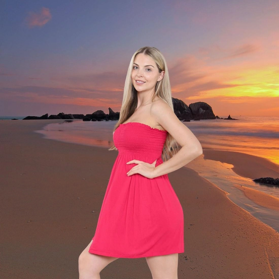 Loxdonz Women's Sun Strapless Tube Short Dress Summer Dresses Casual Mini Beach Cover Up