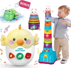 LTKFFFdp Baby Toys for Toddlers 1-3, Animal Plush Musical Toy, Nesting Cups Shape Sorter for Infant 6 to 12-18 Months, Learning Toy with Rattle, Birthday Gifts for Kids 9-12 Month Girl Boy