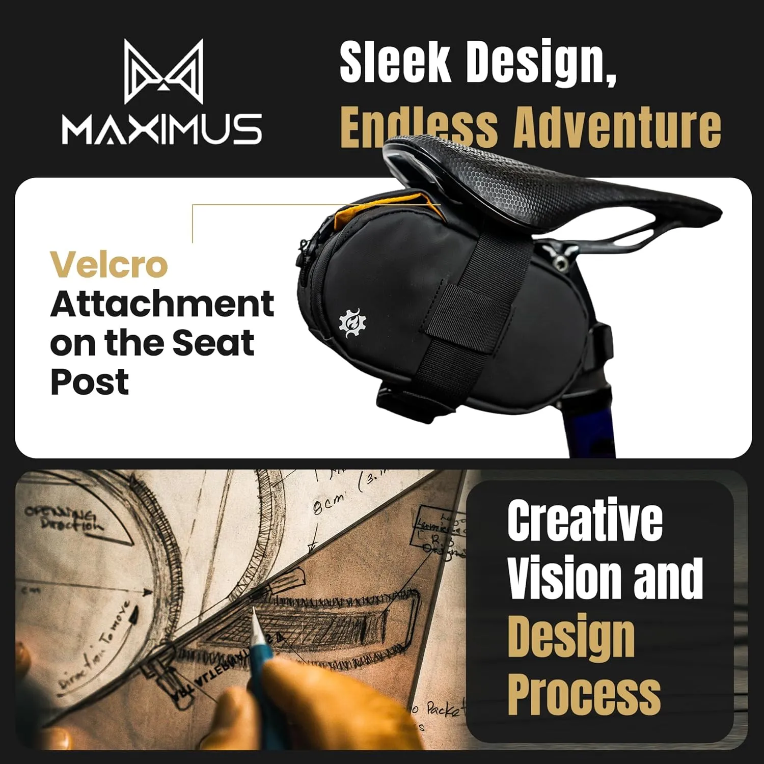 Lumiere & Co. Maximus Large Magnetic Bike Seat Bag – Quick-Attach Saddle Bag with AquaGuard Zippers, Secure Under-Seat Storage for Cycling Gear & Accessories